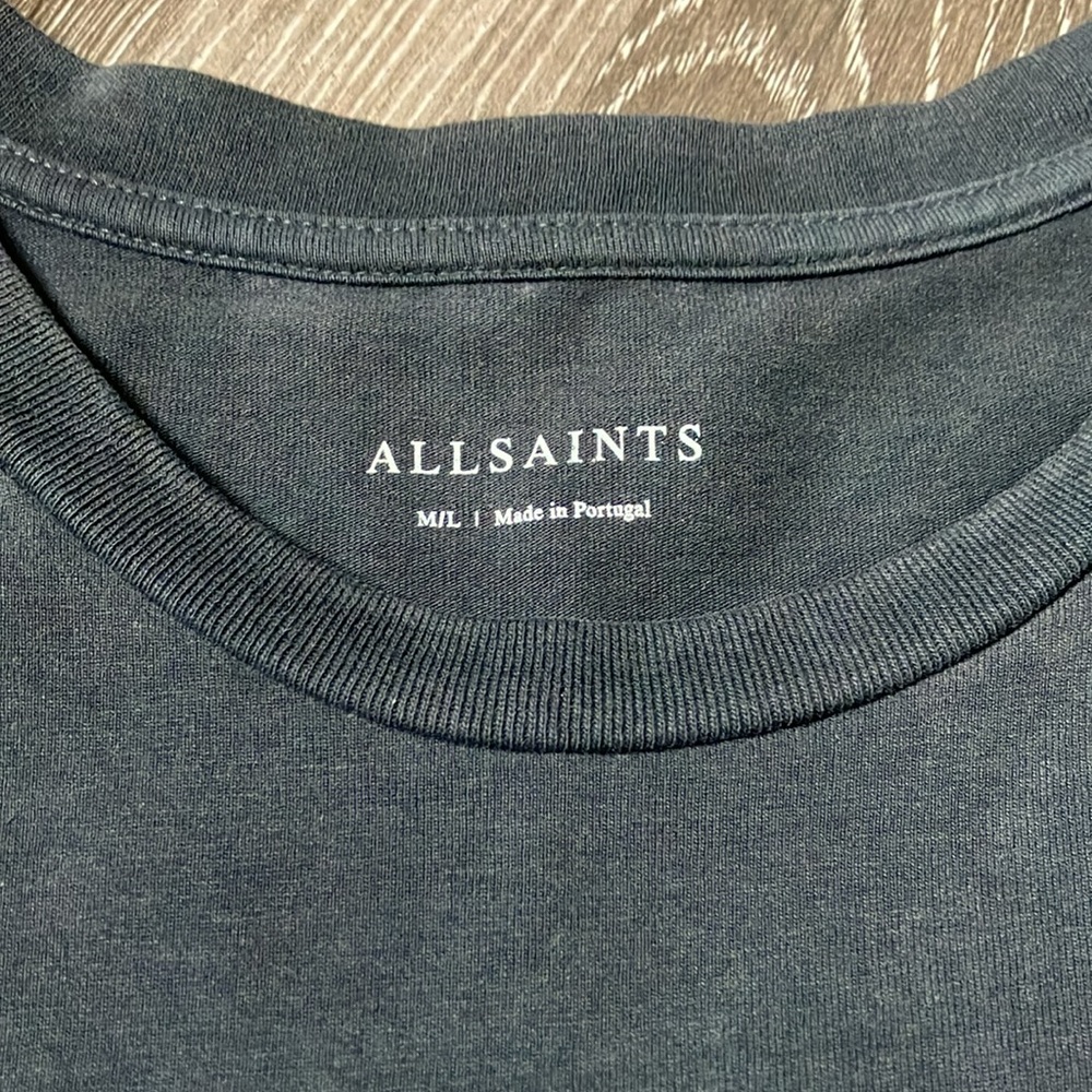 AllSaints Black Short Sleeve Tee with Pink Shoulder Accent - Picture 9 of 12